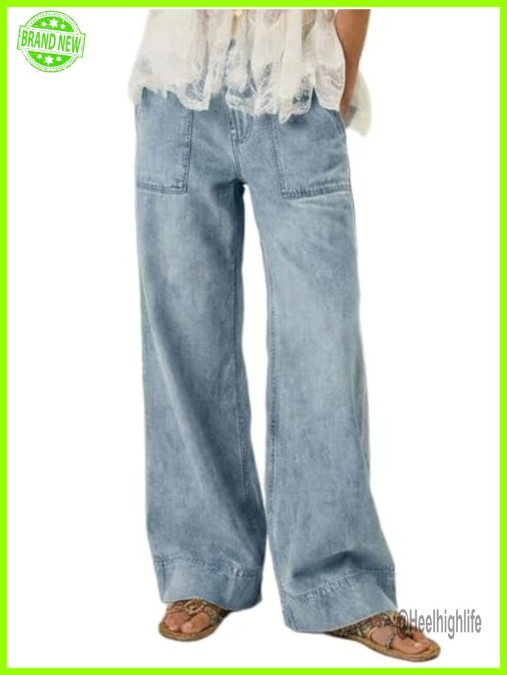 Wide Leg Baggy Jeans Elastic Waist Pull On Denim Pants Y2k Trendy